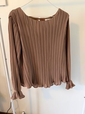 Pleated Long-Sleeve Blouse - Taupe